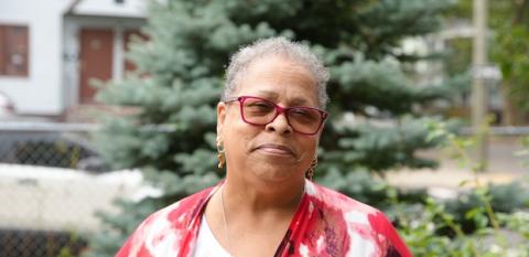 Leslie Radcliffe looks at the camera with determination