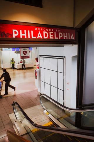 Welcome to Philadelphia sign at airport
